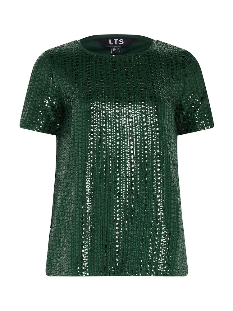 Long Tall Sally Green Short Sleeve Sequin Top - Image 5 of 5 Long Tall Sally Green Short Sleeve Sequin Top - Image 5 of 5