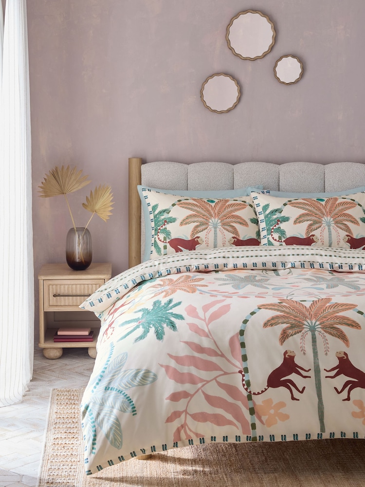 Multi Monkey Palm Trees Cotton Reversible Duvet Cover and Pillowcase Set - Image 1 of 4