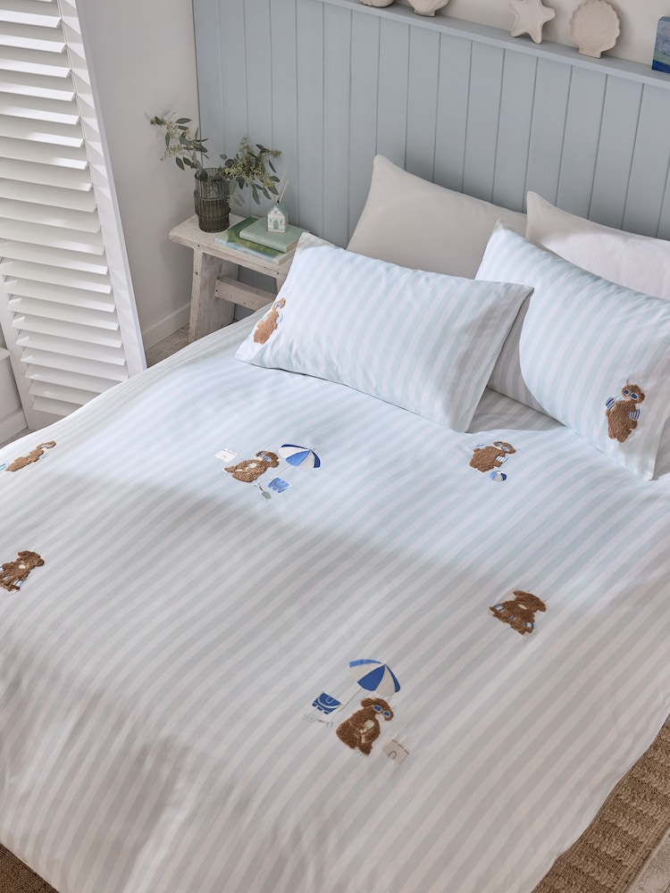 Blue Cotton Tufted Hamish at the Beach Duvet Cover and Pillowcase Set - Image 1 of 4 Blue Cotton Tufted Hamish at the Beach Duvet Cover and Pillowcase Set - Image 1 of 4