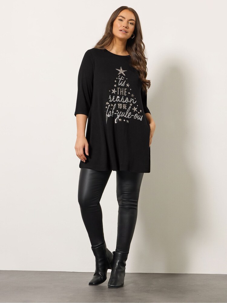 Evans Long Sleeve Christmas Tree Black T-Shirt - Image 2 of 5
