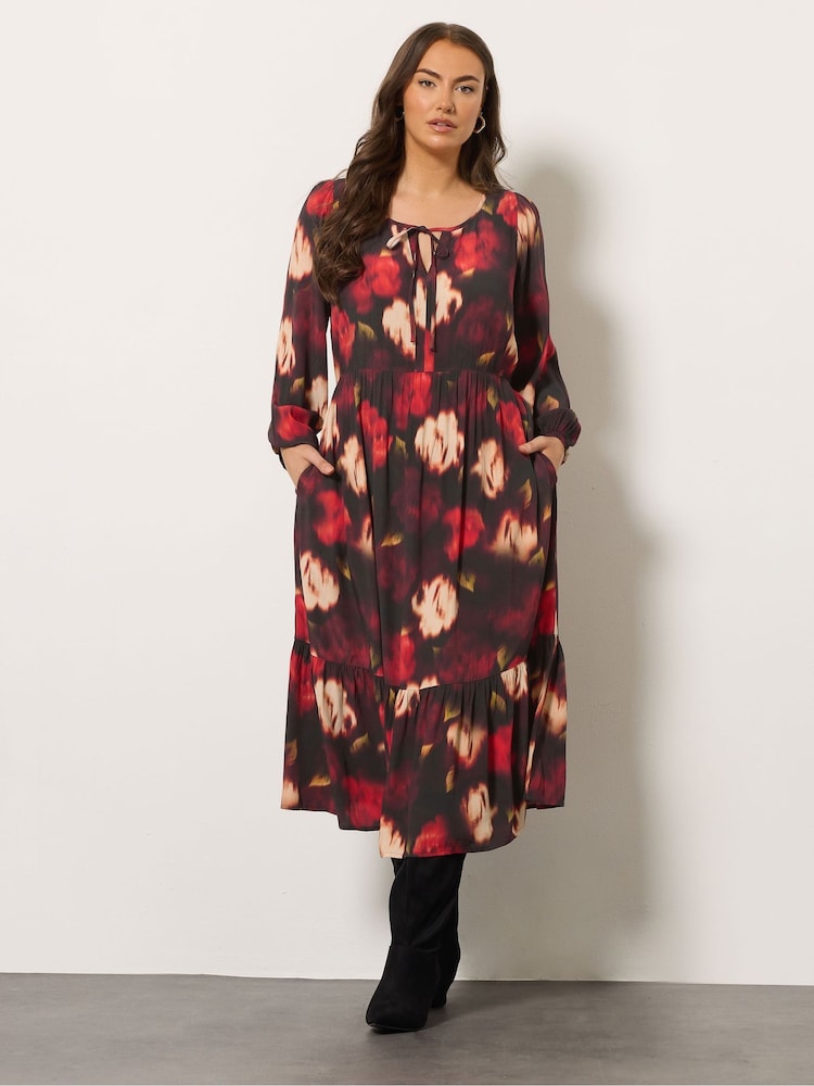 Evans Blurred Floral Black Dress - صورة 1 من 5