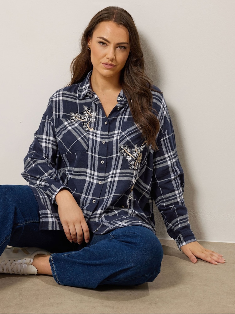 Evans Blue Embellished Check Shirt - Image 1 of 6 Evans Blue Embellished Check Shirt - Image 1 of 6