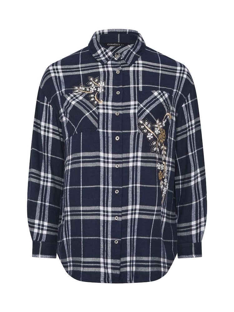 Evans Blue Embellished Check Shirt - Image 6 of 6 Evans Blue Embellished Check Shirt - Image 6 of 6