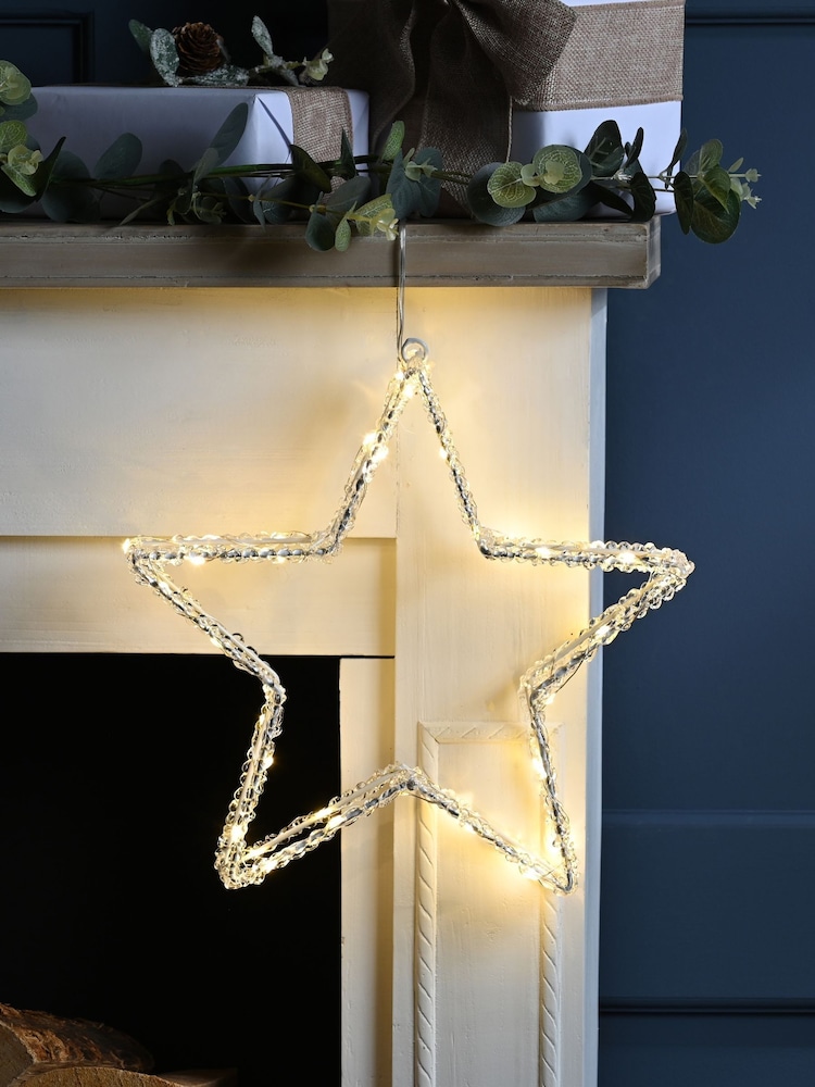 Festive Warm White 31cm Pre Lit Acrylic Star Hanging Decoration Light - Image 1 of 2 Festive Warm White 31cm Pre Lit Acrylic Star Hanging Decoration Light - Image 1 of 2