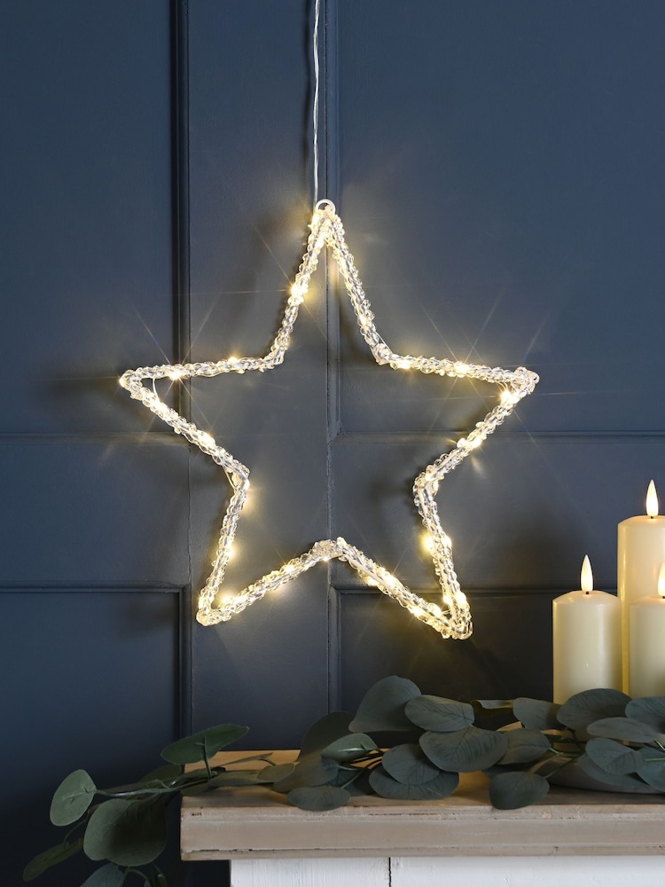 Festive Warm White 31cm Pre Lit Acrylic Star Hanging Decoration Light - Image 2 of 2 Festive Warm White 31cm Pre Lit Acrylic Star Hanging Decoration Light - Image 2 of 2