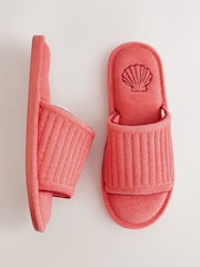 Peach Pink Towelling Slider Slippers - Image 1 of 9