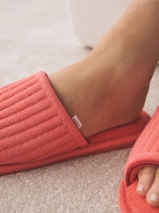 Peach Pink Towelling Slider Slippers - Image 4 of 9