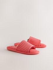 Peach Pink Towelling Slider Slippers - Image 6 of 9
