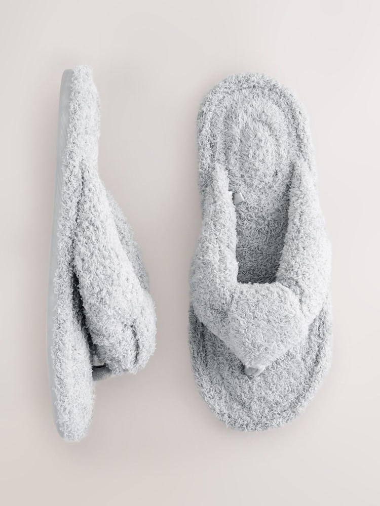 Серый - Тапочки с ремешком между пальцами из букле - Изображение 1 8