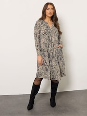 Evans Printed Pocket Black Dress - Bild 1 von 5