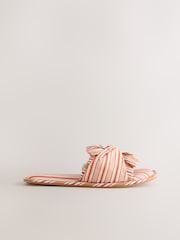 Peach Pink Stripe Knotted Bow Slider Slippers - Image 4 of 8