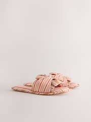 Peach Pink Stripe Knotted Bow Slider Slippers - Image 5 of 8