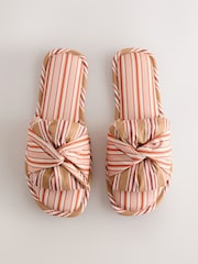Peach Pink Stripe Knotted Bow Slider Slippers - Image 6 of 8