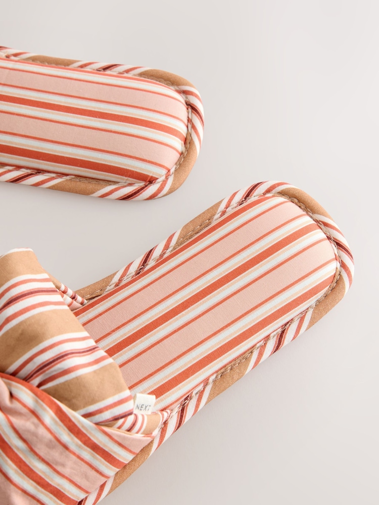 Peach Pink Stripe Knotted Bow Slider Slippers - Image 8 of 8