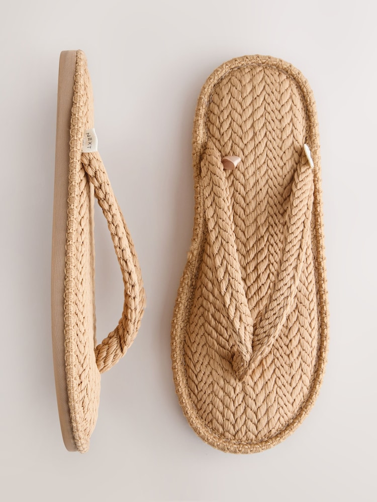 Tan Brown Plait Toe Thong Slippers - Image 1 of 7
