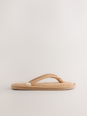 Tan Brown Plait Toe Thong Slippers - Image 6 of 7