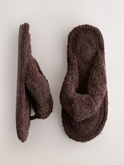 Chocolate Brown Boucle Toe Thong Slippers - Image 1 of 6