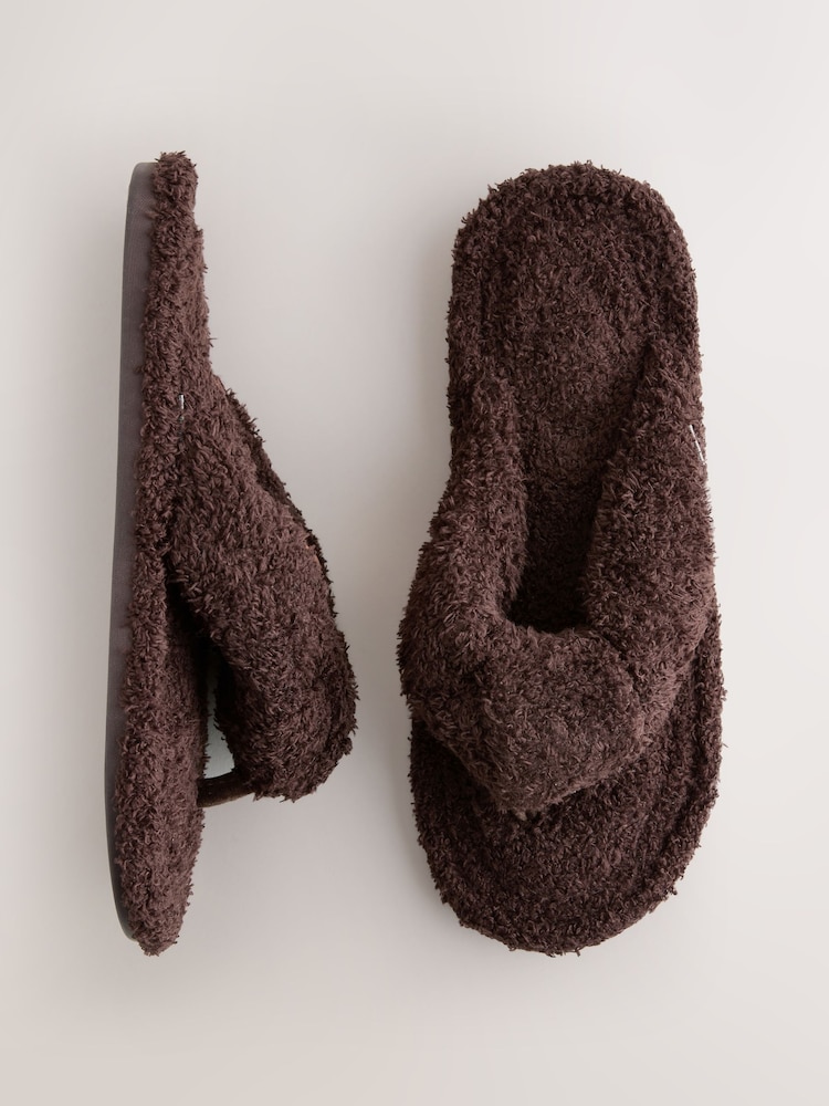 Chocolate Brown Boucle Toe Thong Slippers - Image 1 of 6