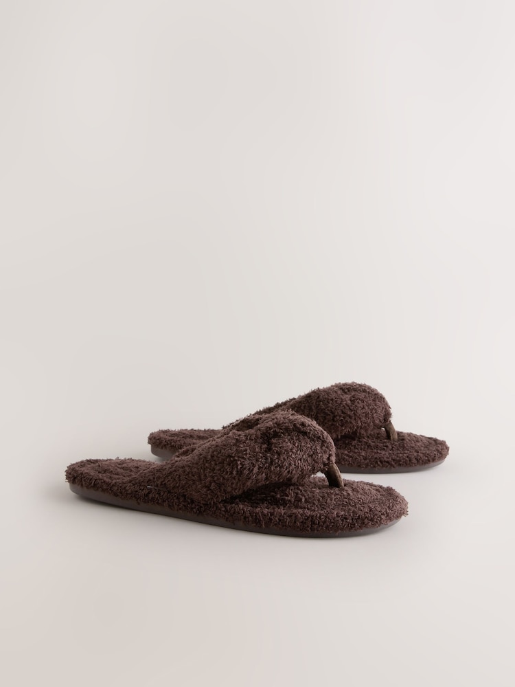 Chocolate Brown Boucle Toe Thong Slippers - Image 2 of 6