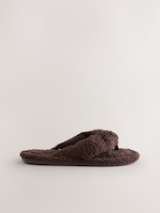 Chocolate Brown Boucle Toe Thong Slippers - Image 3 of 6