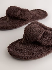 Chocolate Brown Boucle Toe Thong Slippers - Image 4 of 6