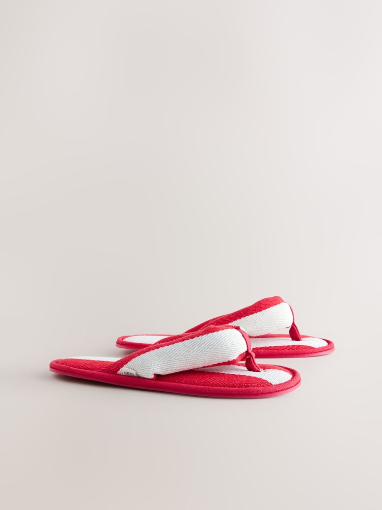Red and White Toe Thong Slippers - Image 2 of 5