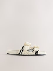 Ecru and Black Buckle - نعال مفتوحة كروشيه - Image 3 of 5