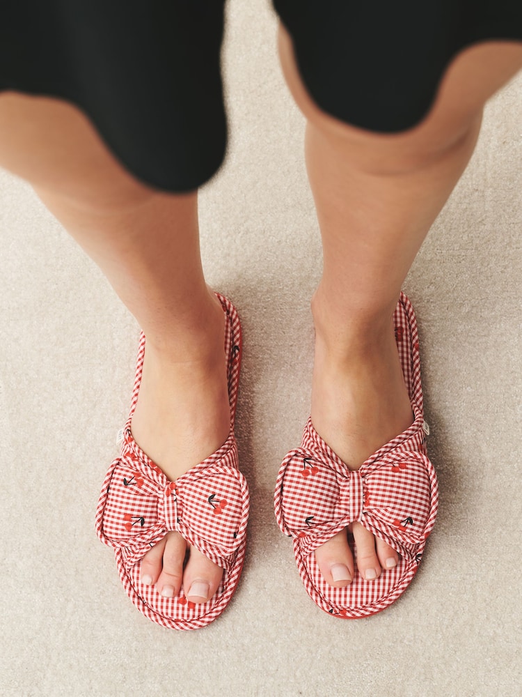 Black/White Gingham Bow Slide Slippers - Image 2 of 8