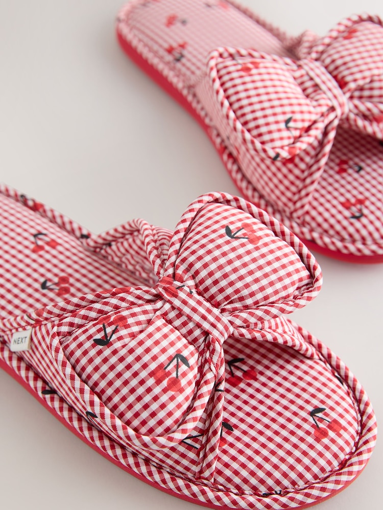 Black/White Gingham Bow Slide Slippers - Image 8 of 8