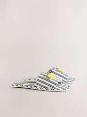 White/Blue Lemon Stripe Embroider Slider Slippers - Image 5 of 8