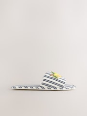 White/Blue Lemon Stripe Embroider Slider Slippers - Image 6 of 8