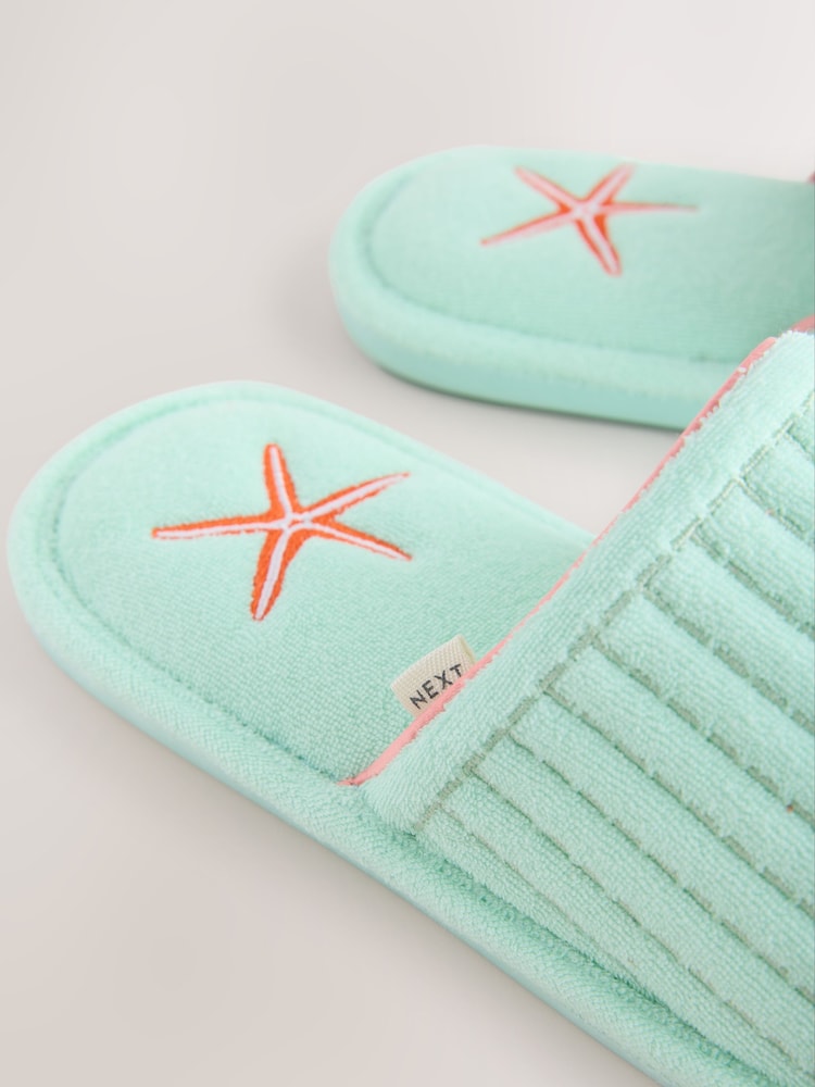 Mint Green Twilling Towelling Slider Slippers - Image 9 of 9