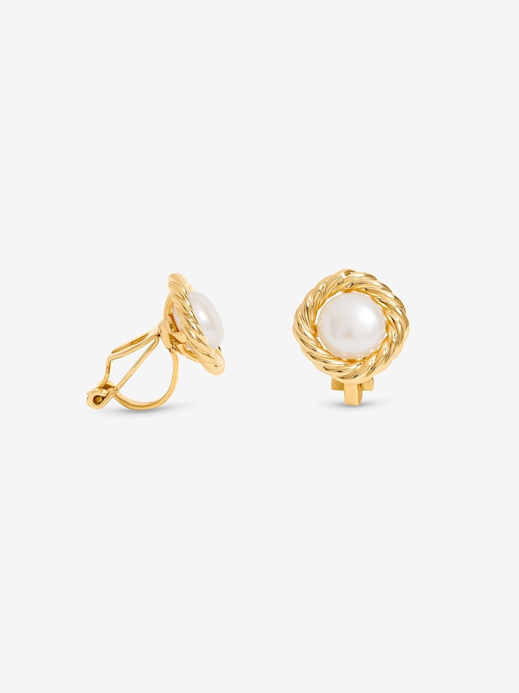 Jon Richard Tone Pearl Twisted Edge Clip Earrings - صورة 1 من 1