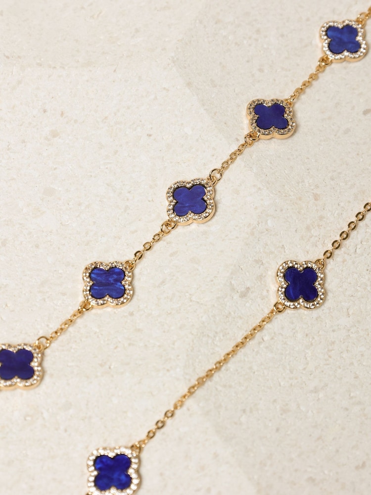 Jon Richard Gold Tone Lapis Station Clover Necklace - Image 2 of 4