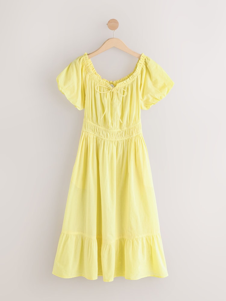 Womens Next Lemon Yellow Off The Shoulder Midi Dress US 12
