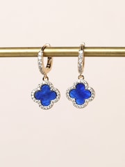 Jon Richard Gold Tone Lapis Clover Huggie Earrings - Image 2 of 3