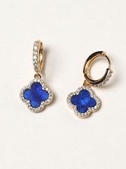 Jon Richard Gold Tone Lapis Clover Huggie Earrings - Image 3 of 3