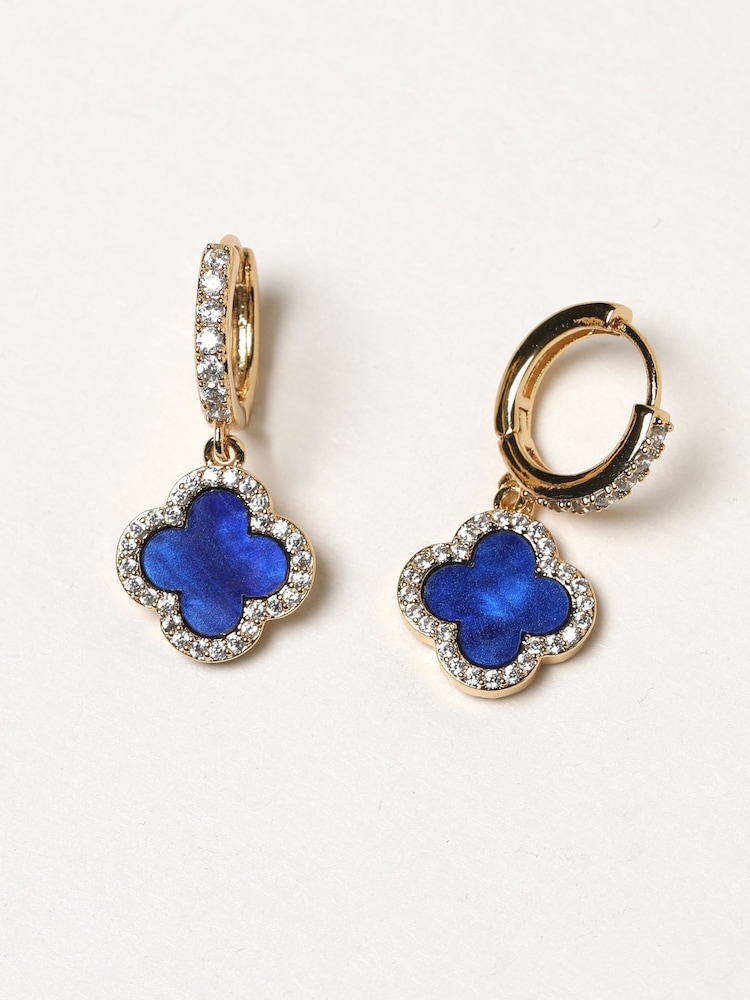 Jon Richard Gold Tone Lapis Clover Huggie Earrings - Image 3 of 3