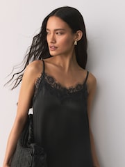 Black Asymetric Lace Trim Cami Top - Image 5 of 8