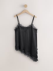 Black Asymetric Lace Trim Cami Top - Image 6 of 8