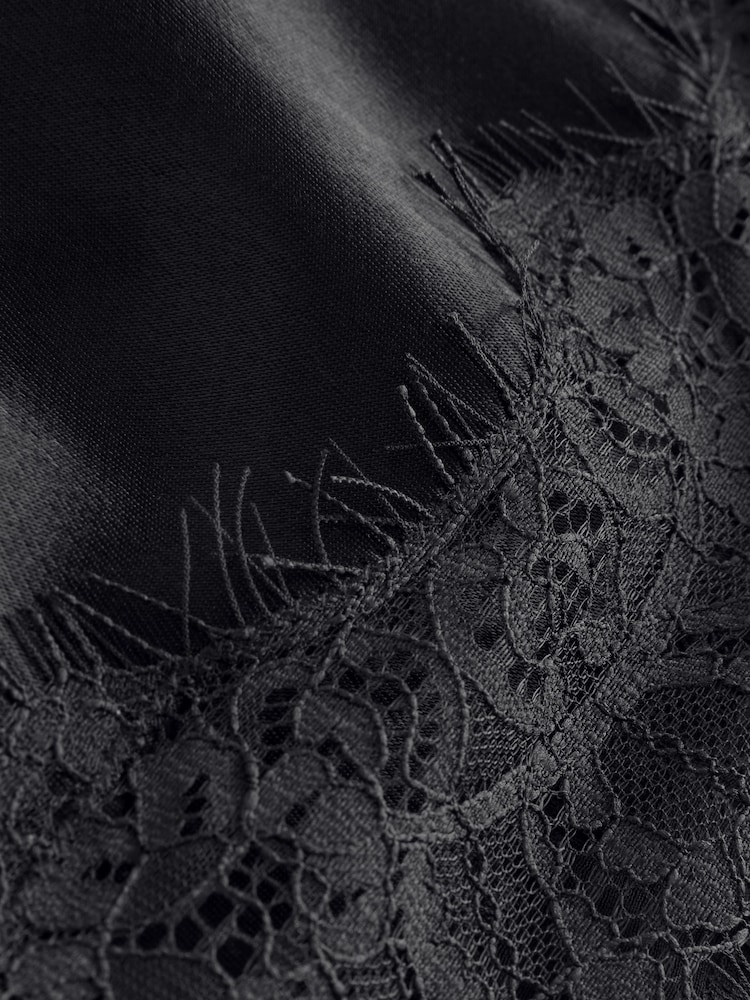 Black Asymetric Satin Lace Trim Cami Top - Image 7 of 7 Black Asymetric Satin Lace Trim Cami Top - Image 7 of 7