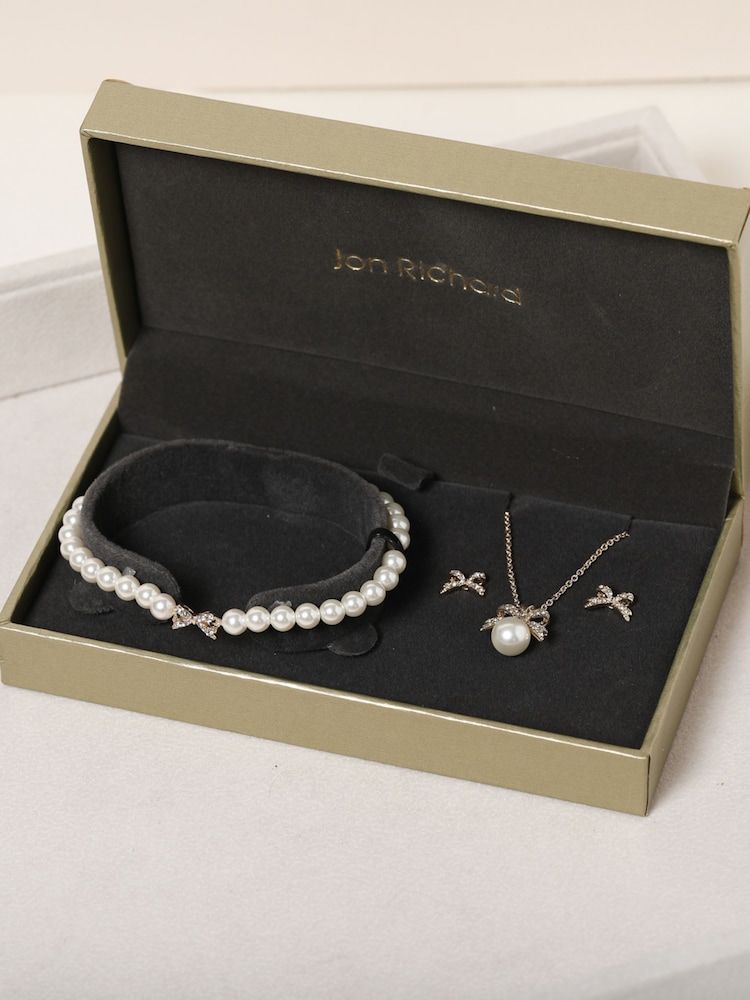 Jon Richard Gold Pearl and Crystal Bow Trio Set Gift Box - Image 1 of 1