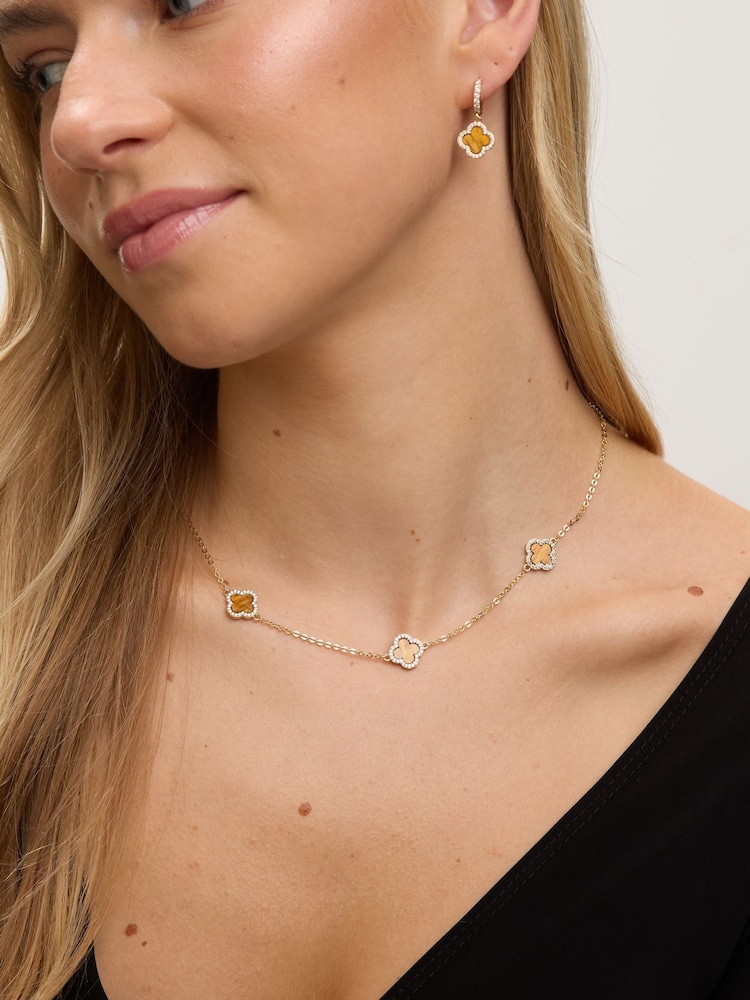 Jon Richard Gold Tone Tigers Eye Station Clover Necklace - Image 4 of 4 Jon Richard Gold Tone Tigers Eye Station Clover Necklace - Image 4 of 4