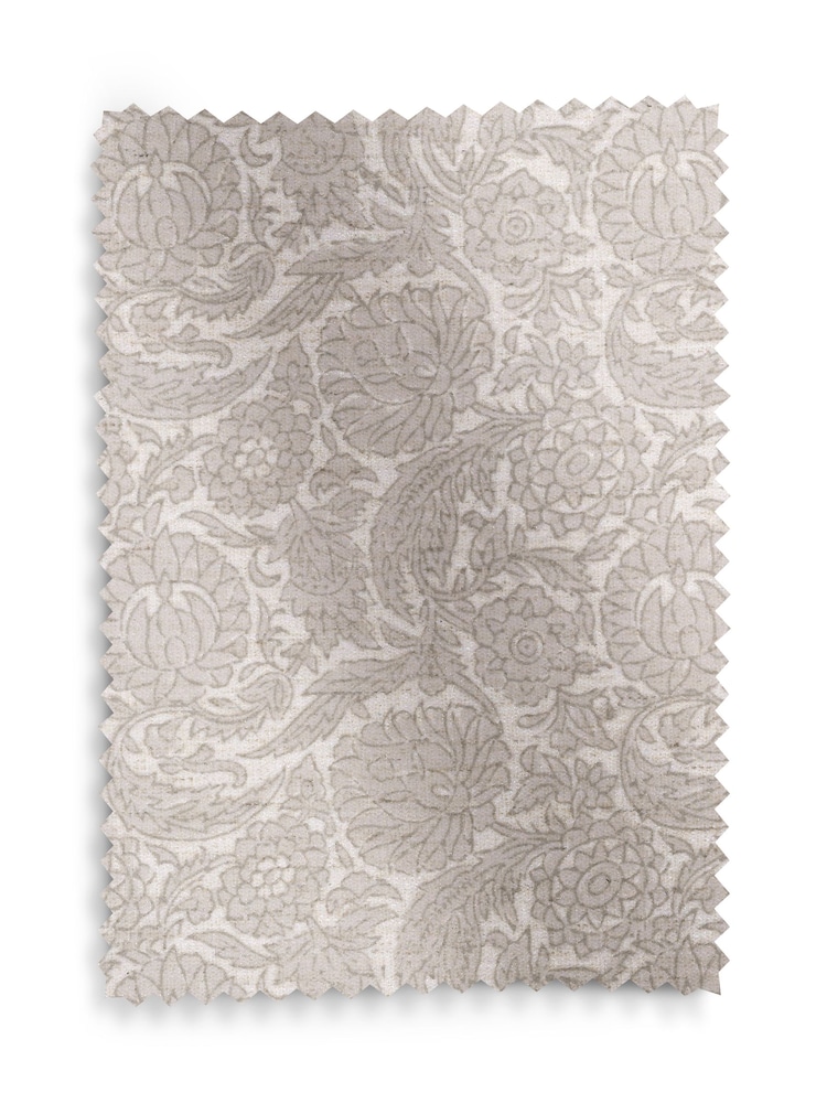 Woodblock Floral Print Light Natural Relaxed Linen Look Upholstery Swatch - Image 1 of 1