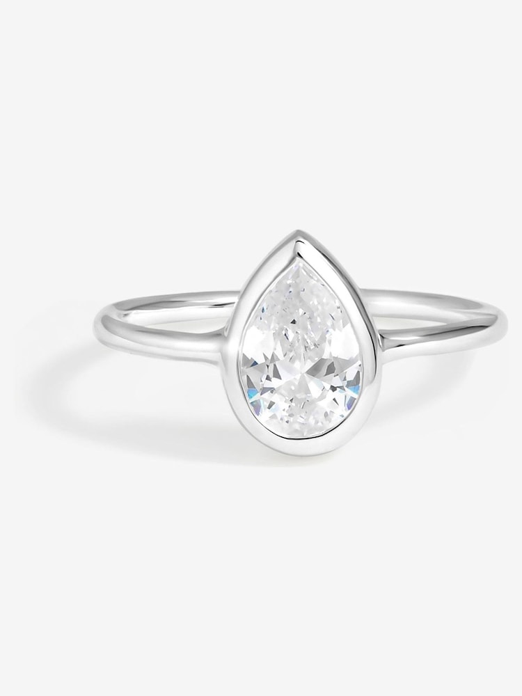 Simply Silver 925 Sterling Silver Cubic Zirconia Solitaire Pear Ring - Image 1 of 2