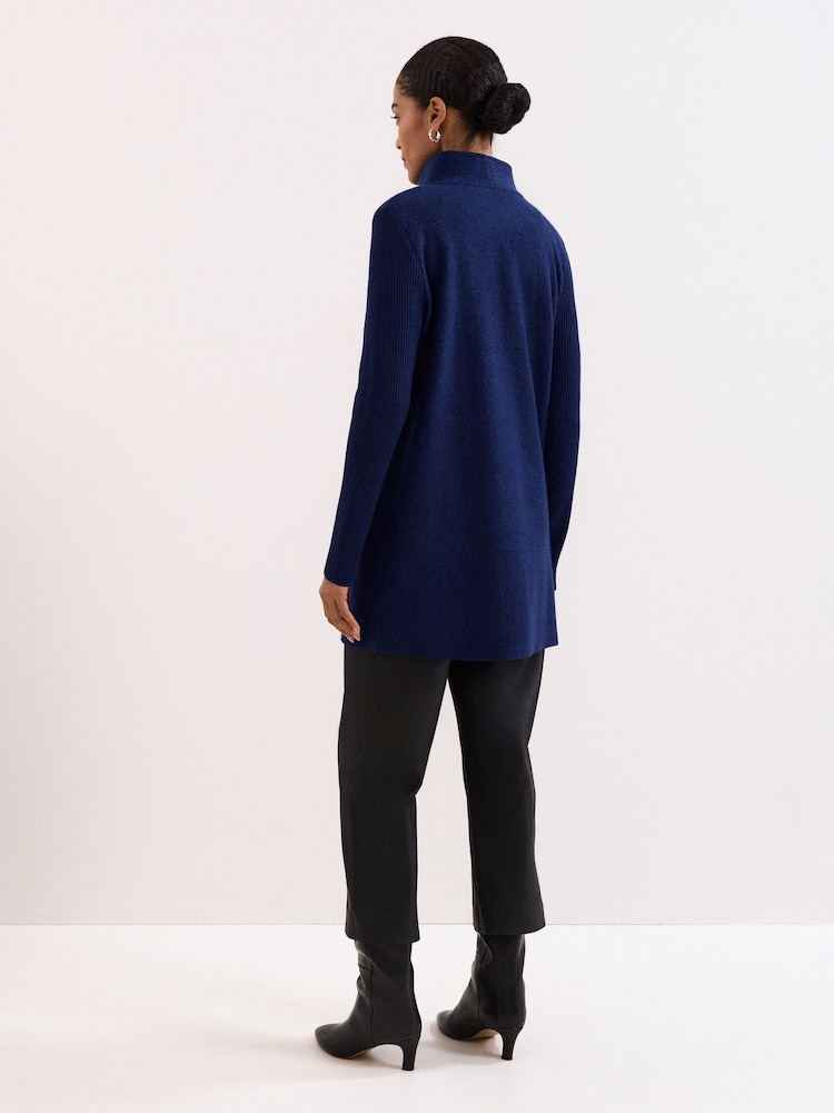 Phase Eight Blue Byanca Zip Knit Coat - Image 2 of 7