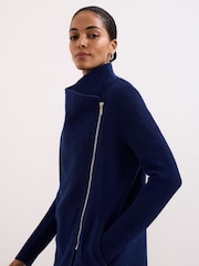 Phase Eight Blue Byanca Zip Knit Coat - Image 5 of 7