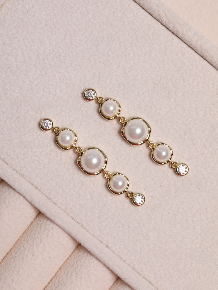 Jon Richard Gold 14K Plated Graduated Pearl Drop Earrings - Image 2 of 2