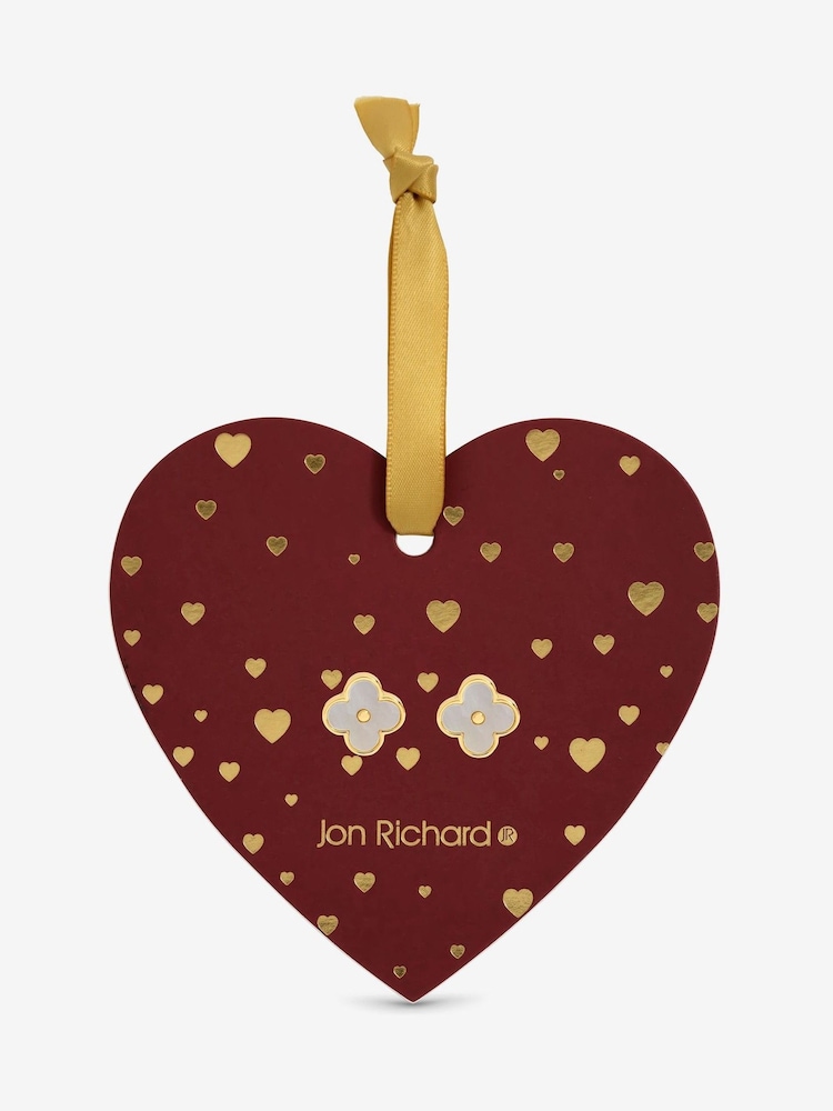 Jon Richard Gold 18K Plated and Mother of Pearl Clover Earrings - Hanging Heart - Image 2 of 2 Jon Richard Gold 18K Plated and Mother of Pearl Clover Earrings - Hanging Heart - Image 2 of 2