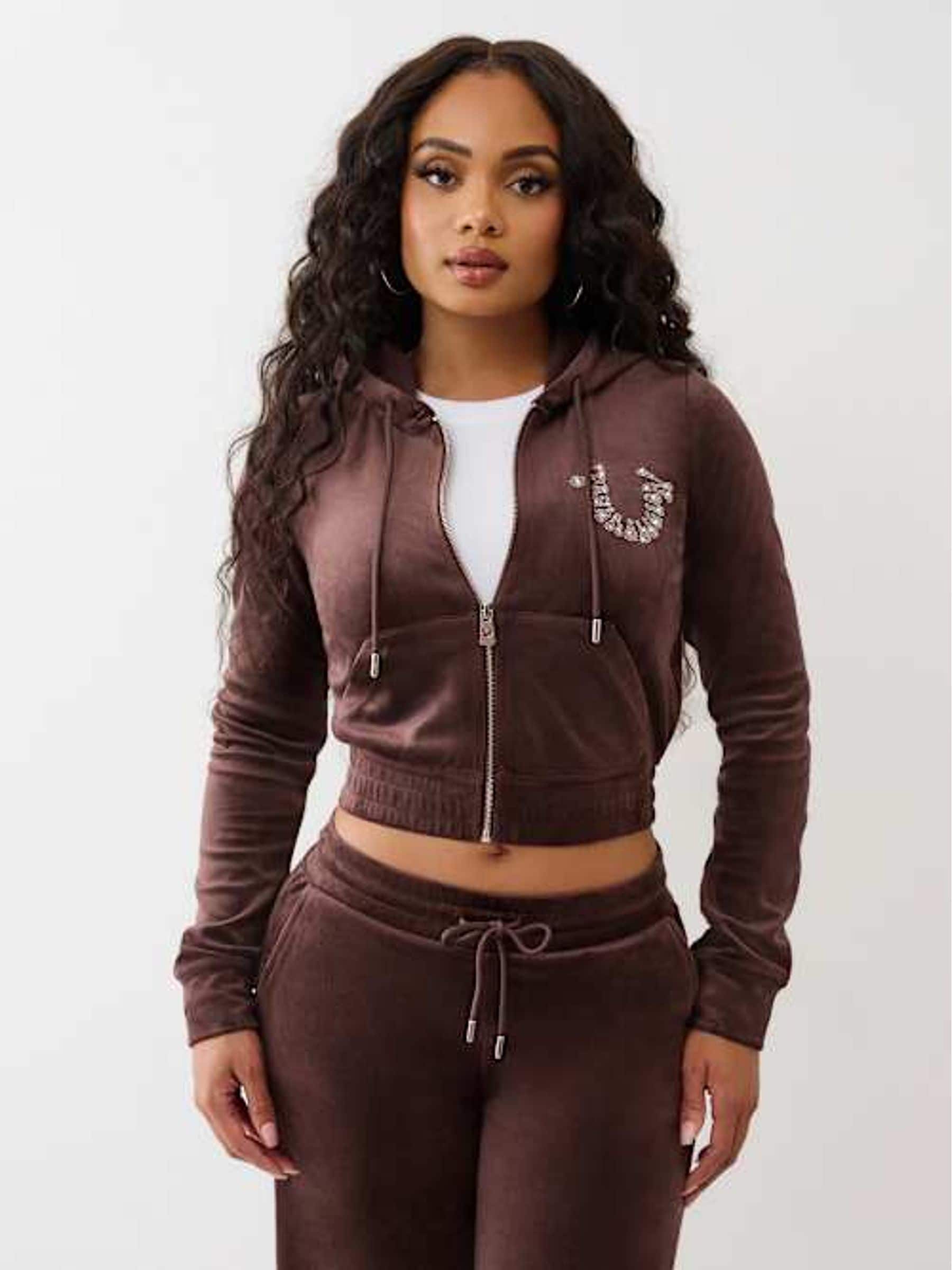 Buy True Religion Brown Crystal Velour Zip Hoodie from Next South